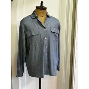 Womans Silk Button Up Shirt Size Medium  Blue